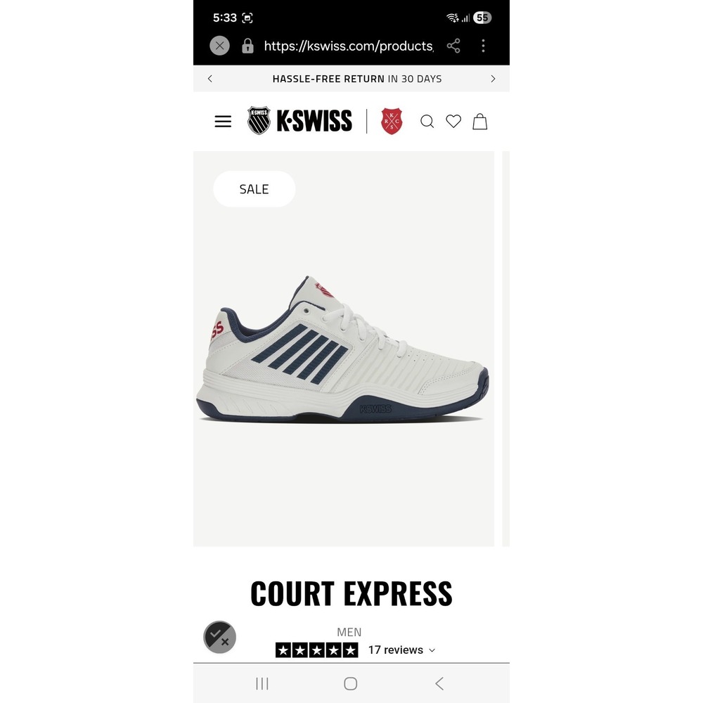 K-Swiss Men's Court Express Leather White/ Blue Tennis Shoes Snikers New 10.5